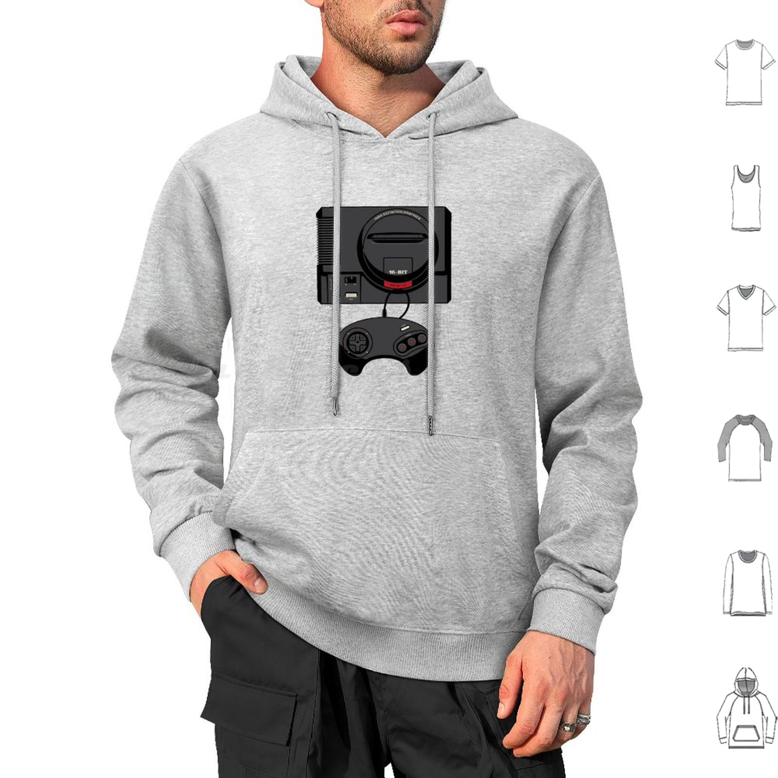 Gaming Console Genesis - Hoodie Retro Hitam 16-Bit Lengan Panjang